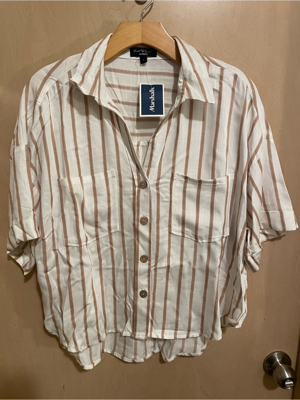 Cream and Tan Striped Camp Shirt